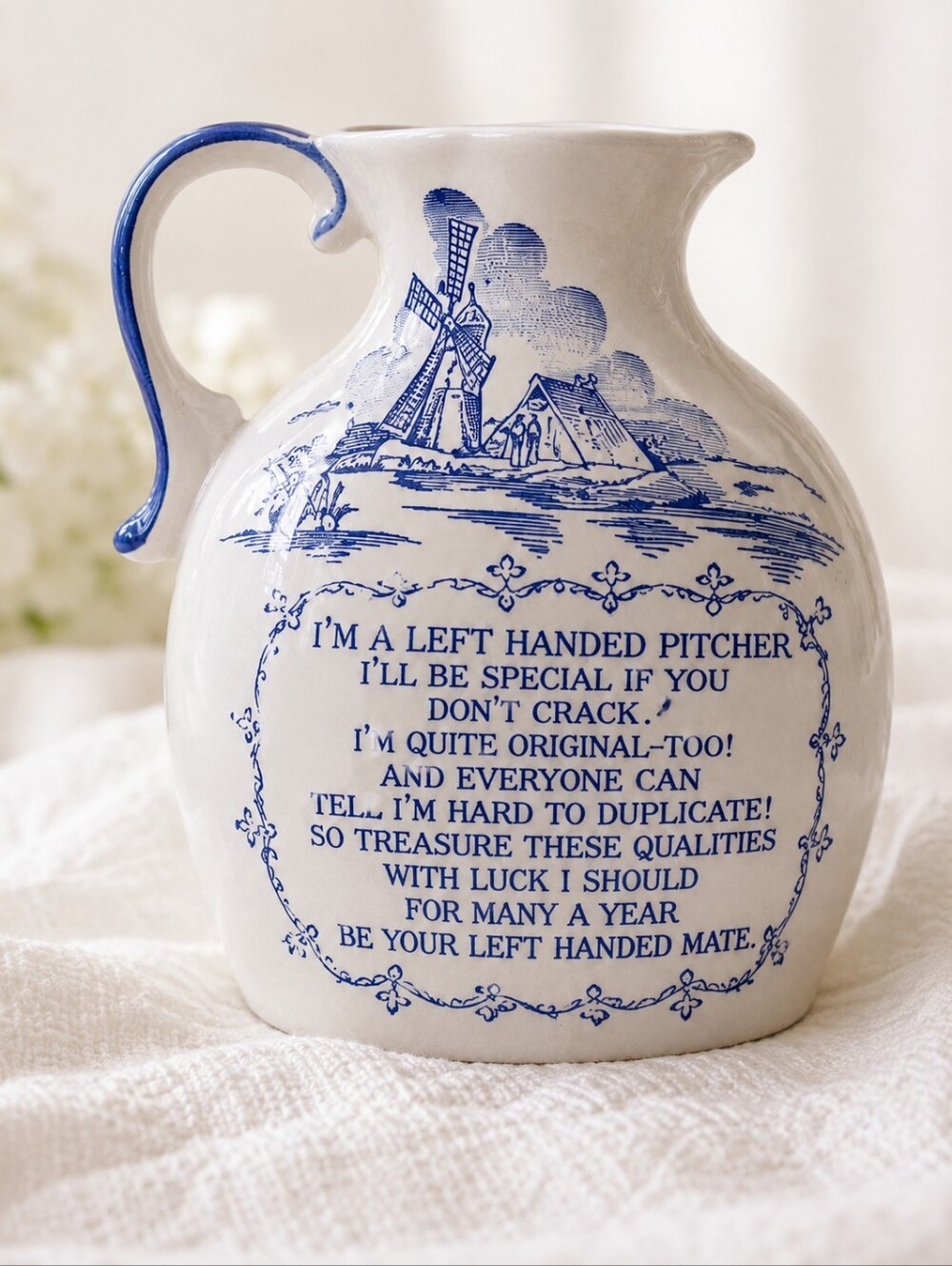 Vintage Left-Handed Southpaw Pitcher Delft Style Japan Blue White Windmill